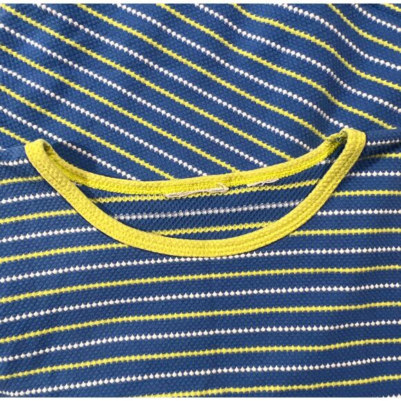 Ladies Blue Summer Knit Tank Top White & Yellow Stripes Contrasting Yellow Trim - Picture 6 of 13